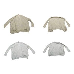 X2 Dreamers Cardigan Sweater Women's Large Beige and Gray Long Sleeve Open Front